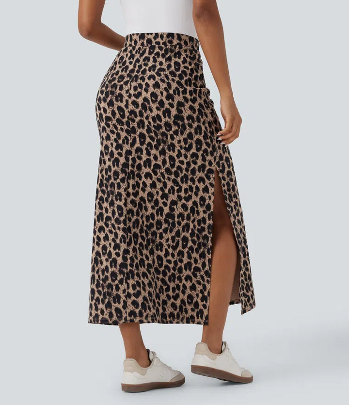 Halara UltraSculpt leopardmönstrad med hög midja slits maxi vardagskjol