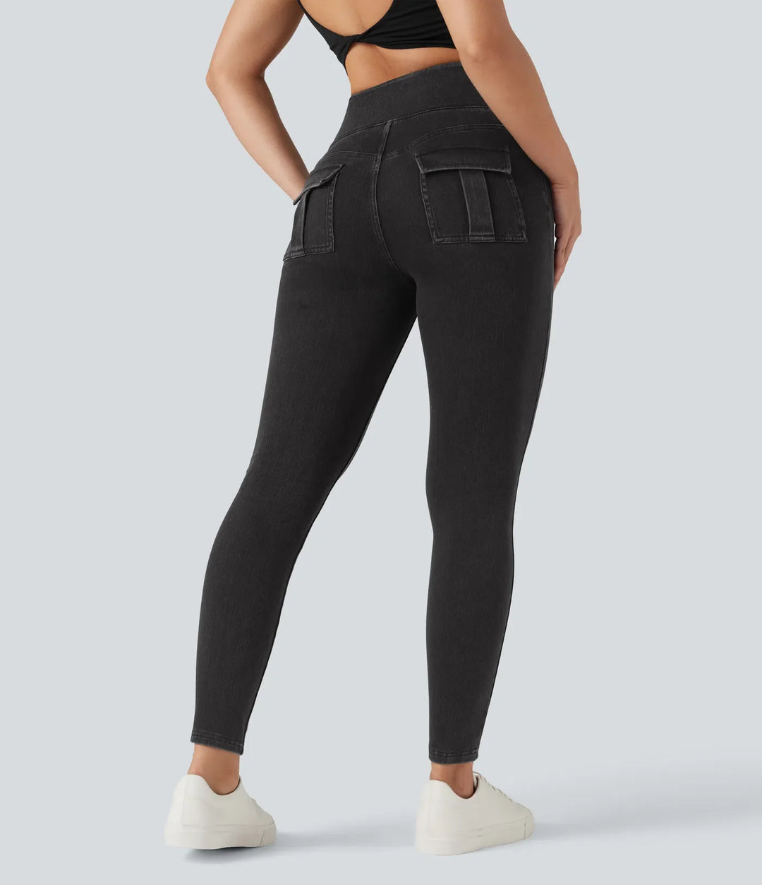 Halara Flex med hög midja och magkontroll denim vardagsleggings med fickor