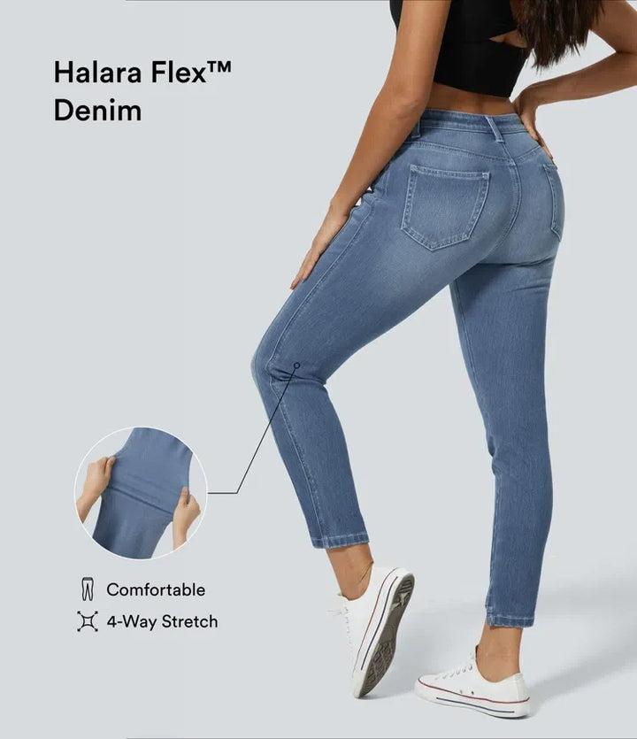 Halara Flex med låg till medelhög midja dragkedja fickor för vardag smal jeans
