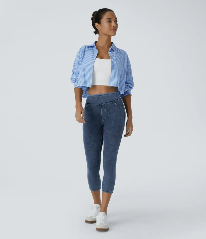 Lyckera Flex högmidjad ficka denim capri vardagsleggings