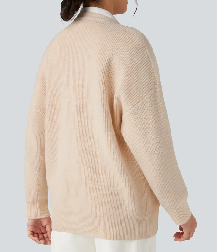 V-ringad långärmad vardaglig cardigan