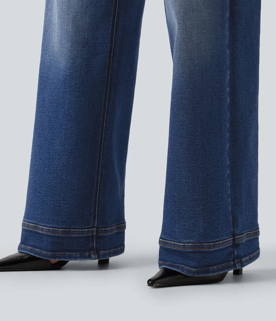 Med låg midja rå fåll vida ben vardagsjeans med fickor
