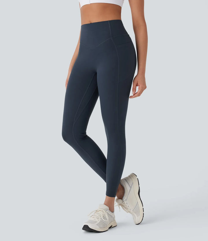 Halara UltraSculpt med hög midja och magkontroll rumplyftande rynklad ficka formande yogaleggings