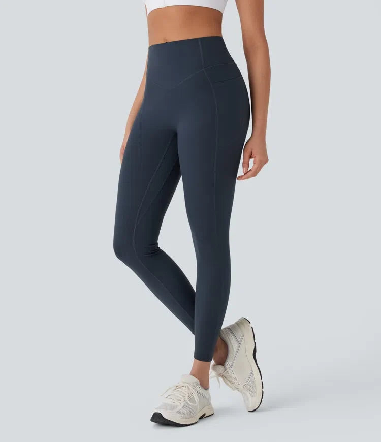 Halara UltraSculpt med hög midja och magkontroll rumplyftande rynklad ficka formande yogaleggings
