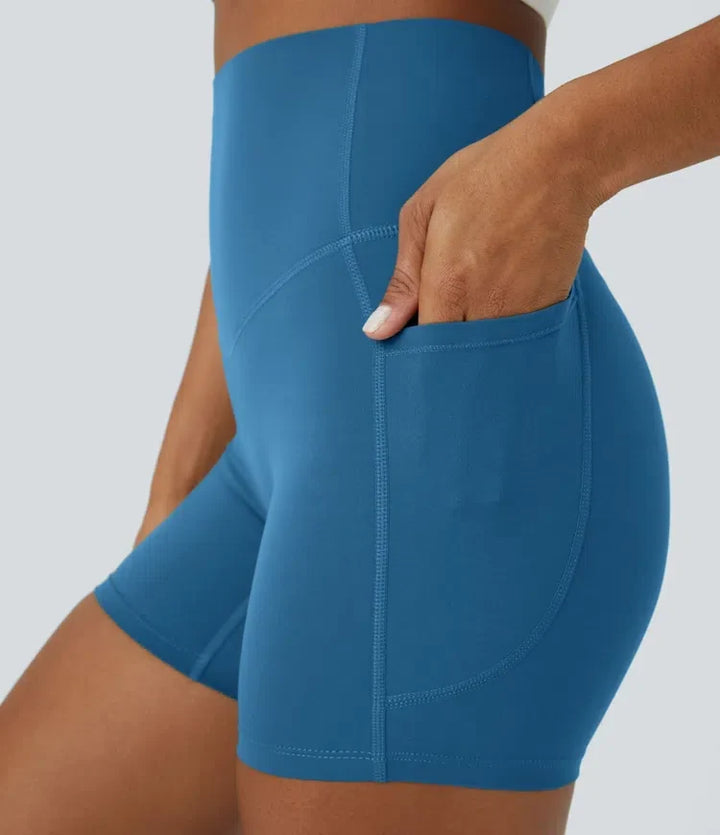Halara UltraSculpt med hög midja och magkontroll sidoficka formande träning cykelshorts 5&