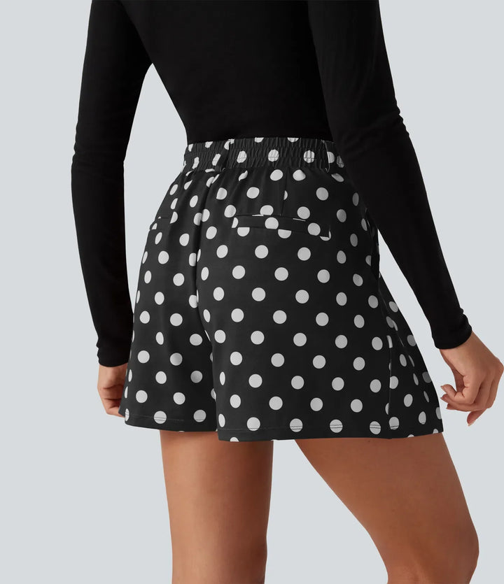 Medelhög midja vida ben prickig vardagsshorts 4" med fickor