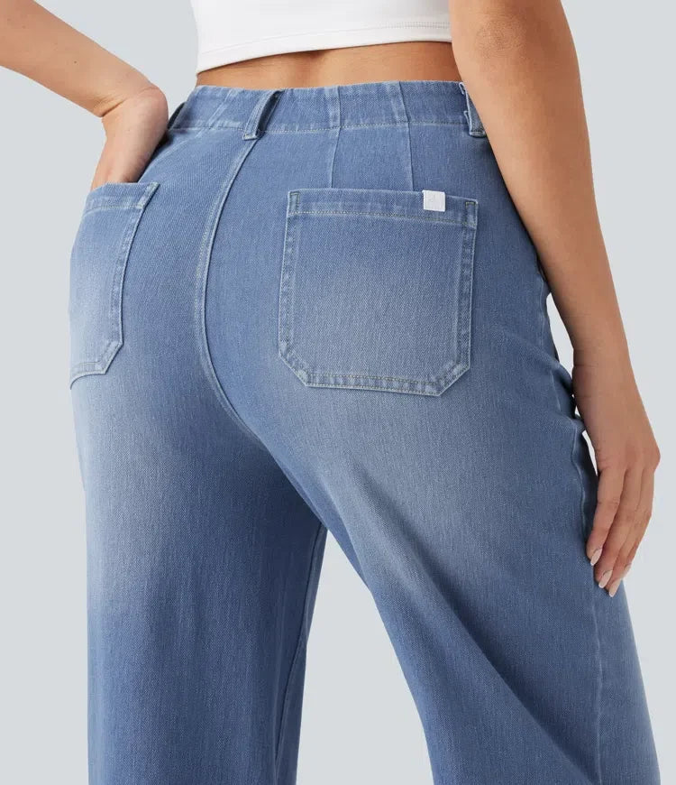 Halara Flex med hög midja raka ben vardagsjeans med fickor