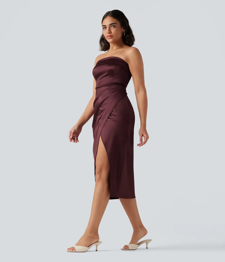 Tubmodell 2-i-1 figurnära satin midi festklänning