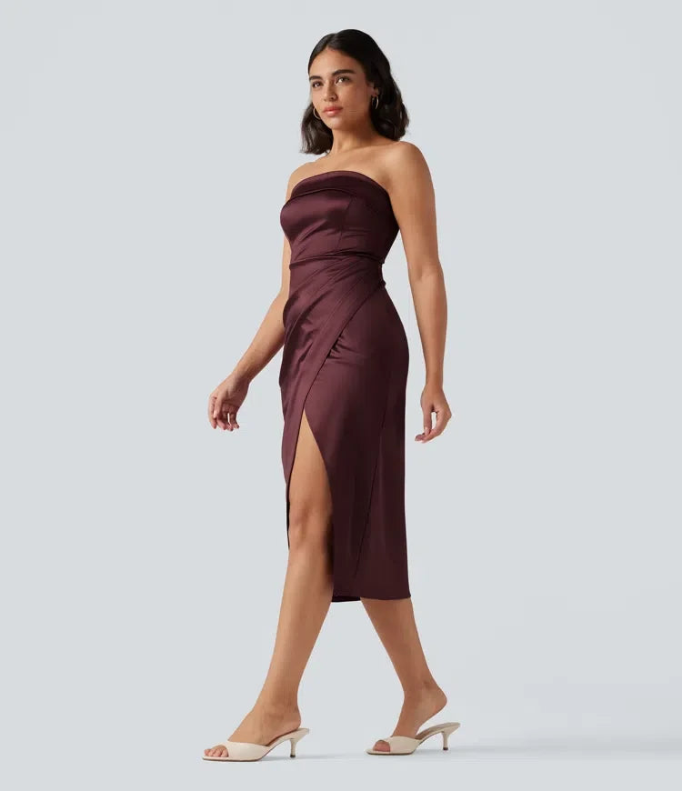 Tubmodell 2-i-1 figurnära satin midi festklänning