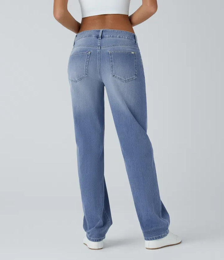 Halara Flex med låg midja dragkedja fickor raka ben tvättad vardagsjeans