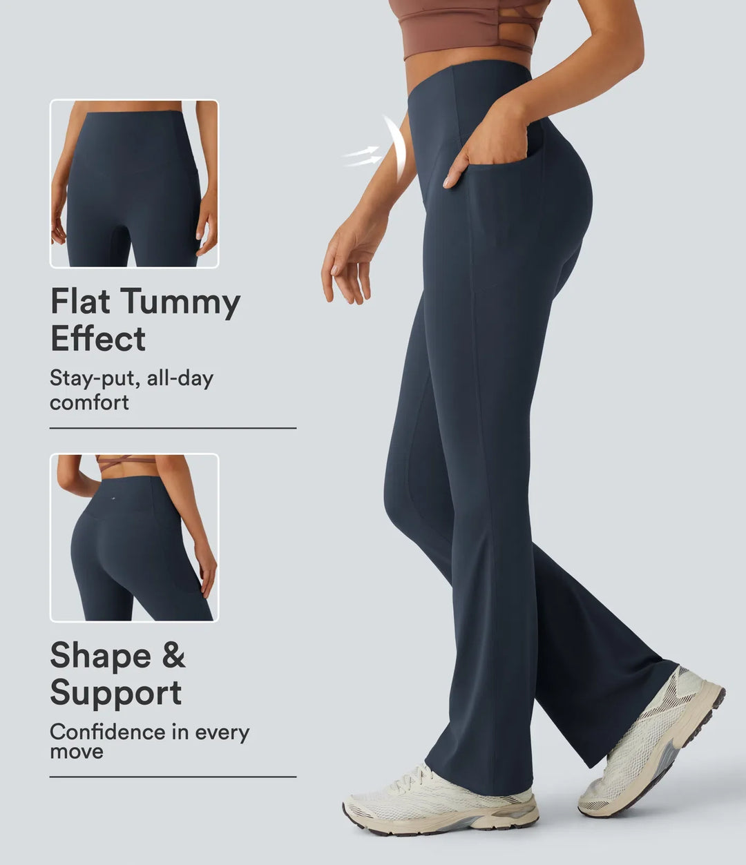 Lyckera UltraSculpt högmidjad magkontroll ficka formande yoga bootcut leggings