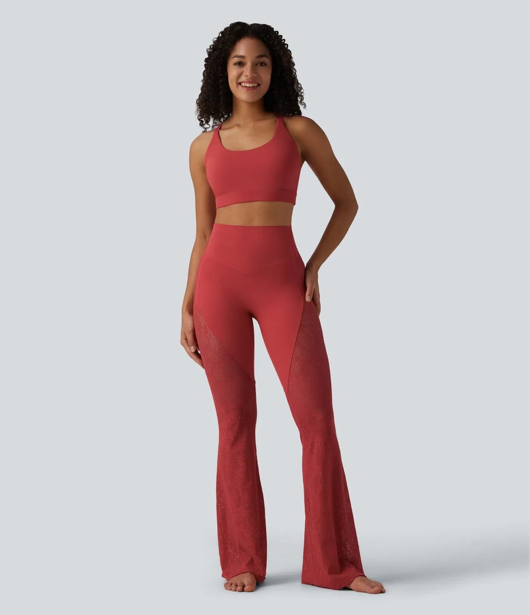 Lyckera UltraSculpt högmidjad magkontroll kontrastspets yoga utsvängd leggings med ficka
