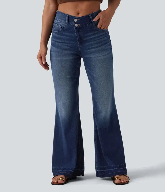 Halara Flex asymmetrisk med medelhög midja för vardag utsvängd jeans med fickor
