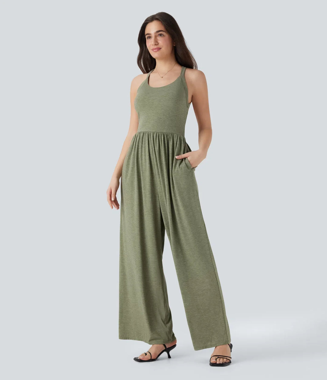 Inbyggd BH vida ben vardaglig jumpsuit med fickor-Easy Peezy Edition
