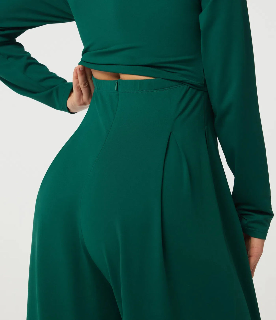 Fyrkantig halsringning långärmad inbyggd BH vida ben vardaglig jumpsuit med fickor-Easy Peezy Edition