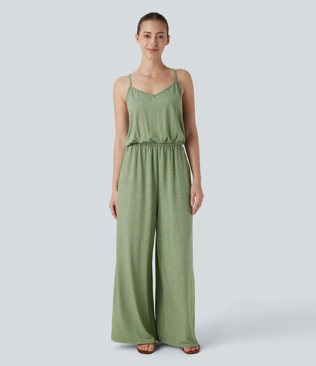 Justerbar och avtagbar rem ficka vida ben jumpsuit