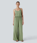 Justerbar och avtagbar rem ficka vida ben jumpsuit