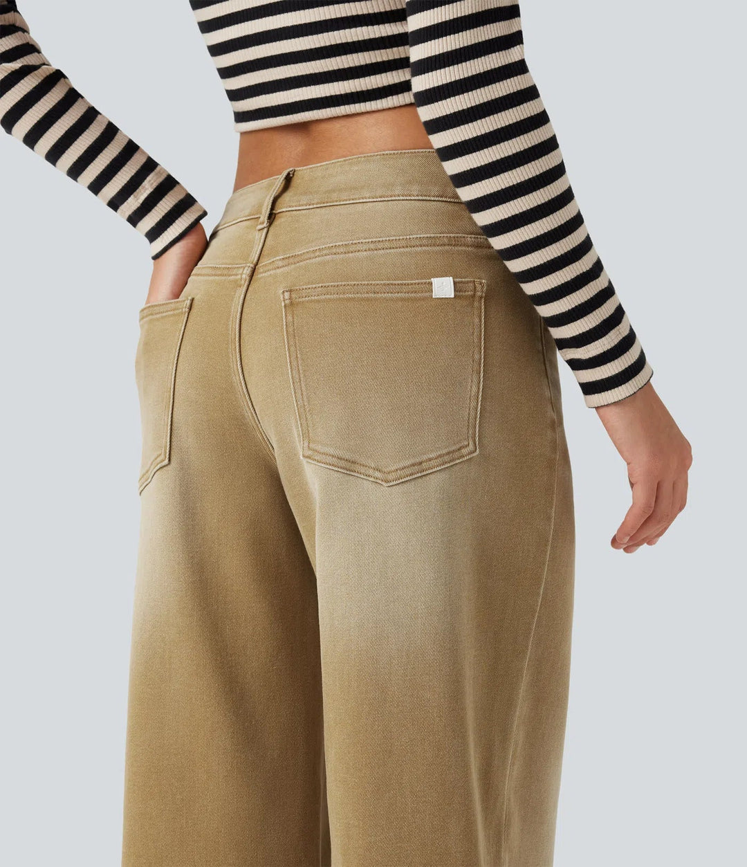 Med låg midja vida ben färgglad vardagsjeans med fickor