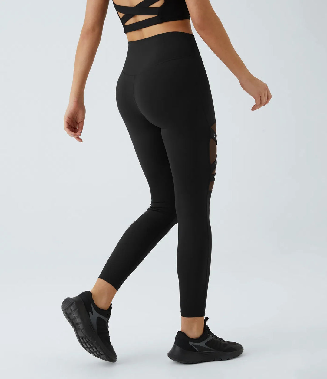 DayStretch med hög midja omlott kontrastmesh dekorativ spänne yogaleggings