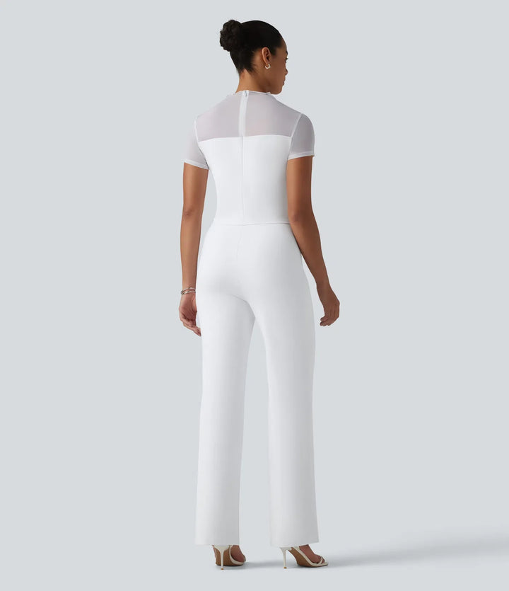 DayStretch rund hals kortärmad kontrastmesh jumpsuit-Easy Peezy Edition