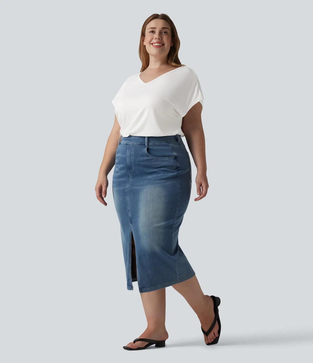 V-ringning kortärmad för vardag plusstorlek T-shirt
