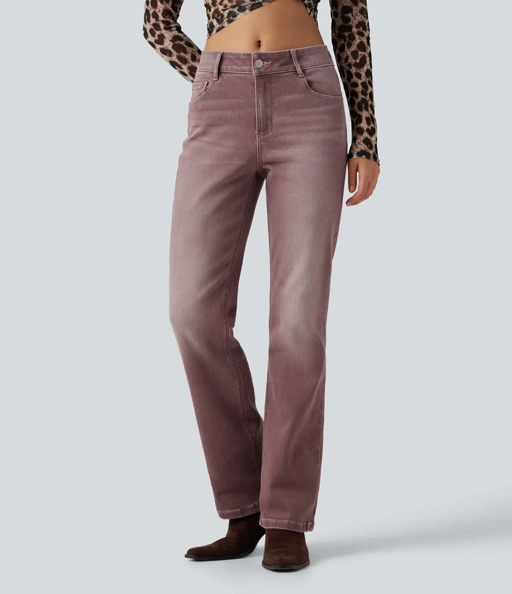 Med låg midja bootcut färgglad vardagsjeans med fickor