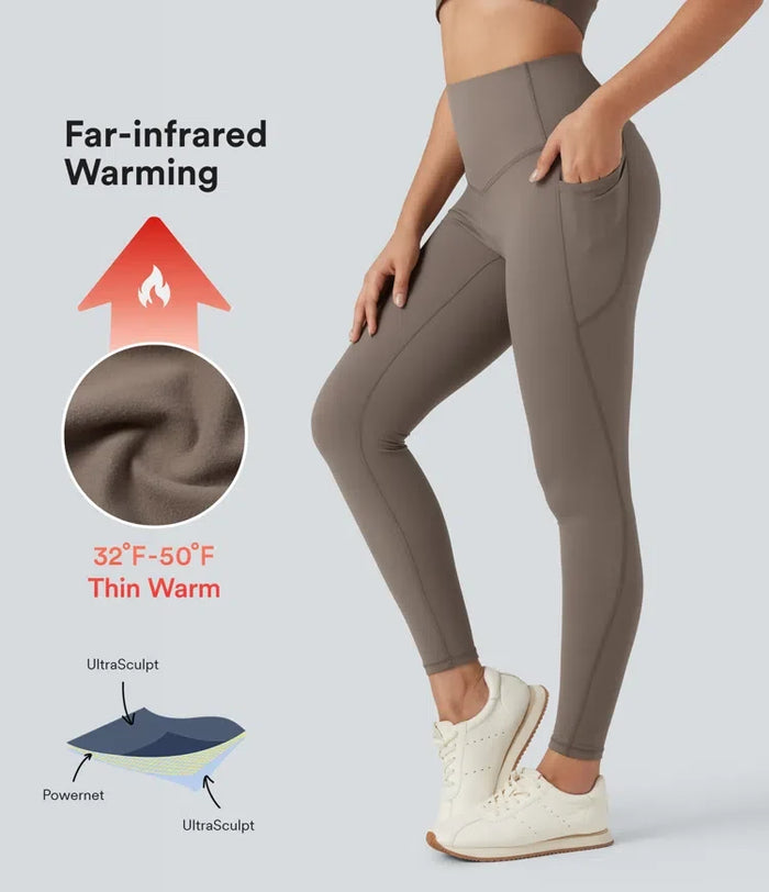 Halara Ultrasculpt Heat med hög midja och magkontroll fleece yogaleggings med fickor