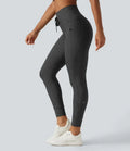Med hög midja dragsko rand yogaleggings med fickor