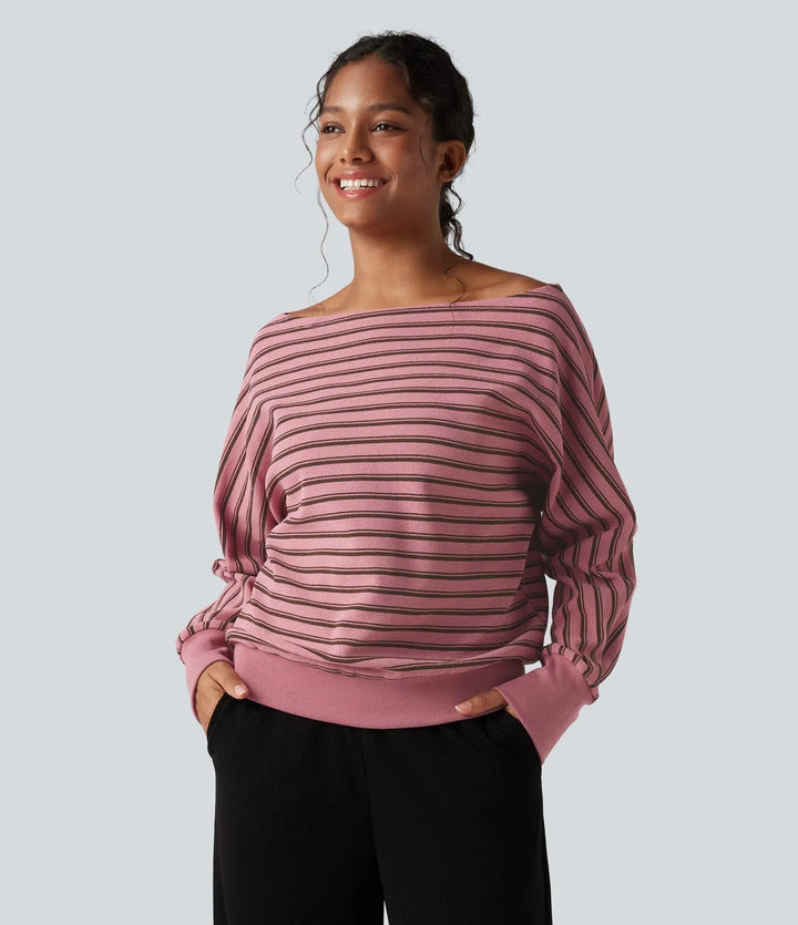 Bara axlar långärmad ränder avslappnad vardaglig sweatshirt