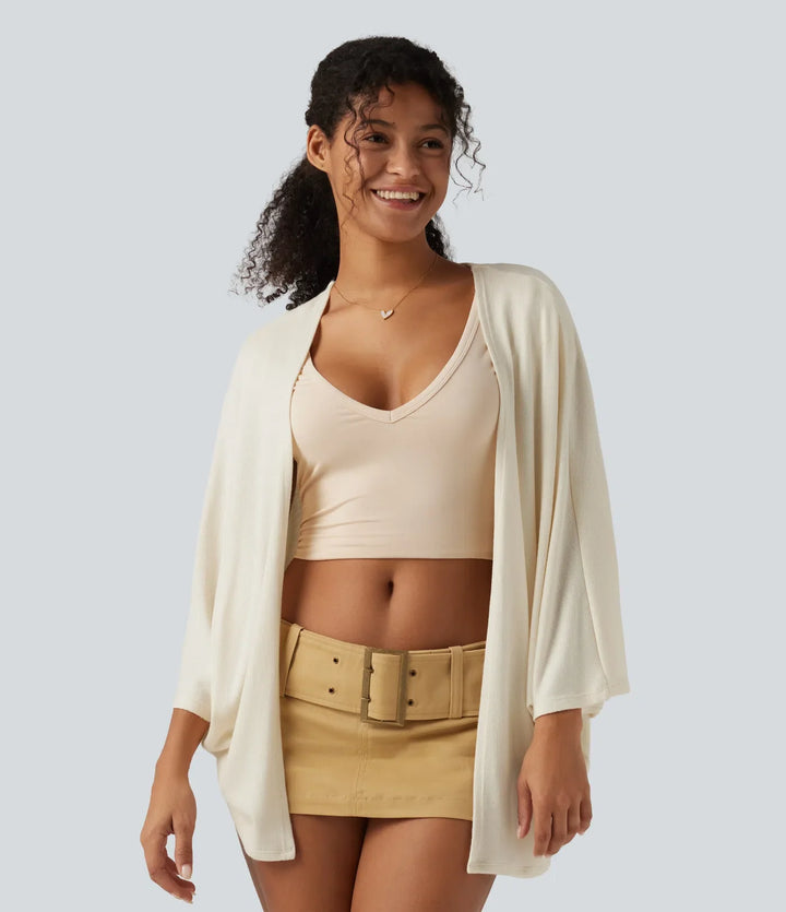 Öppen front fladdermus 3/4 ärm vardaglig cardigan