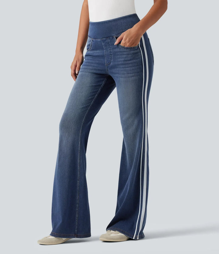 Lyckera Flex högmidjad randig utsvängd tvättad vardagsjeans med fickor