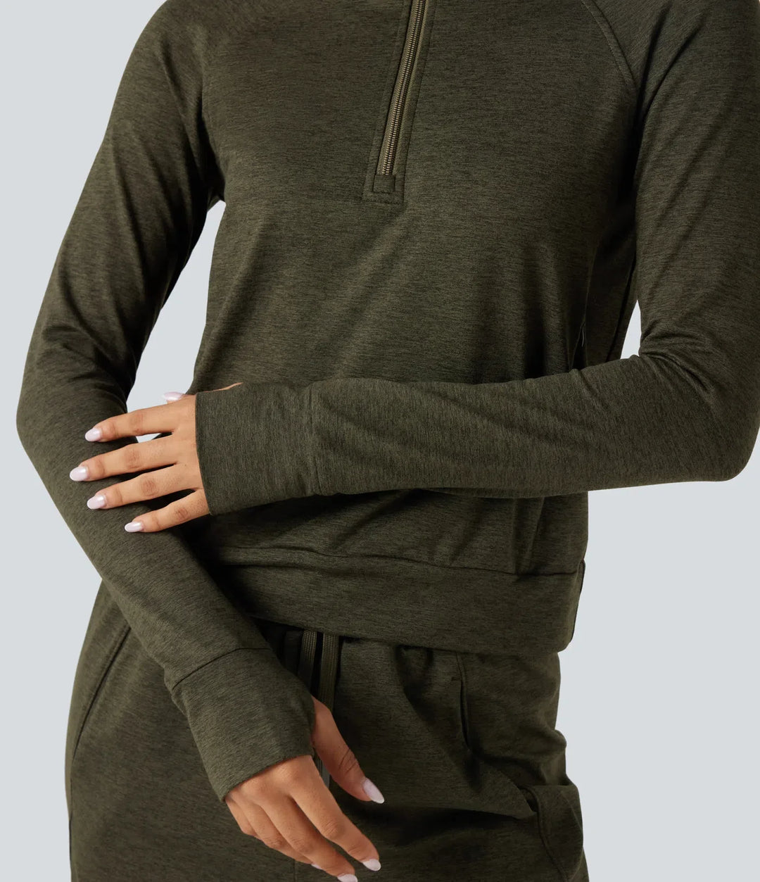 Halv dragkedja tumhål snabbtorkande fleece vardaglig melerad sweatshirt med fickor-UPF40+