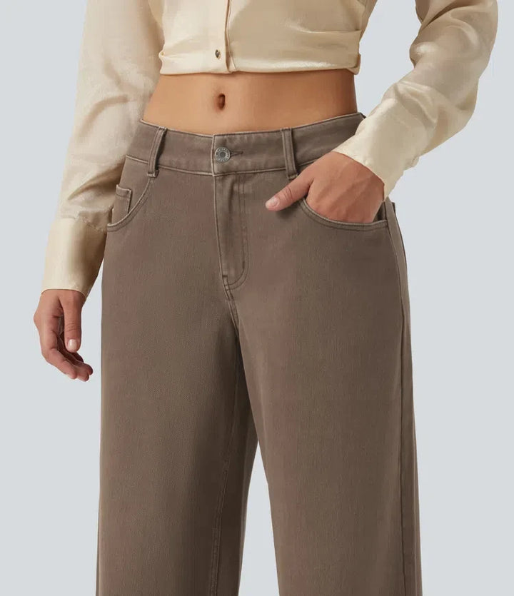 Lyckera Flex låg midja vida ben vardagsjeans med fickor
