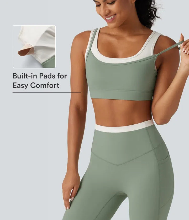 Lyckera UltraSculpt medium stöd U-ringad inbyggd BH vriden färgblock yoga sport-BH