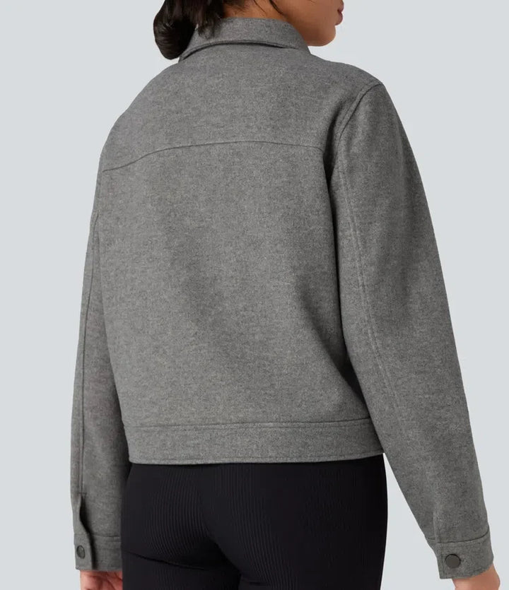 Långärmad dragkedja fleece vardaglig jacka med fickor