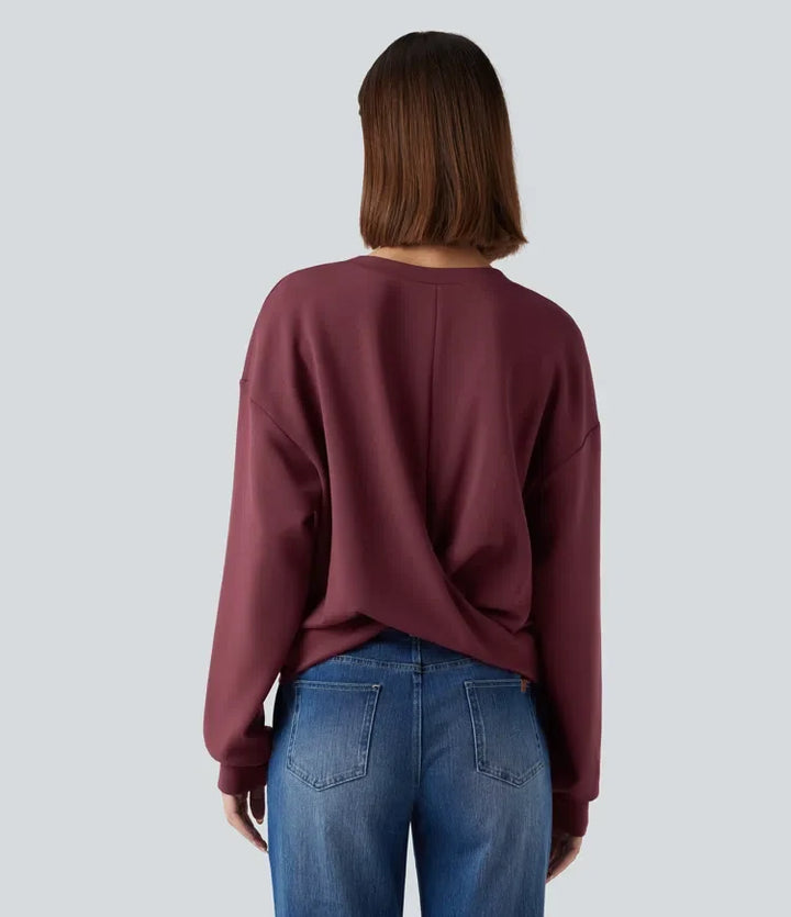 SpacerTek rund hals långärmad vridning-rygg vardaglig sweatshirt