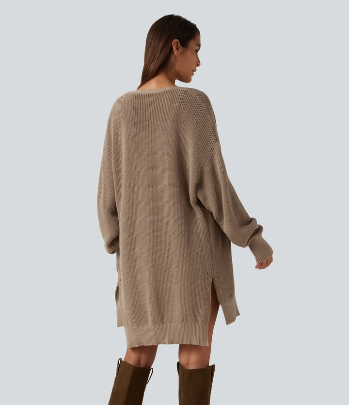 V-ringad öppen front långärmad lång modell vardaglig cardigan