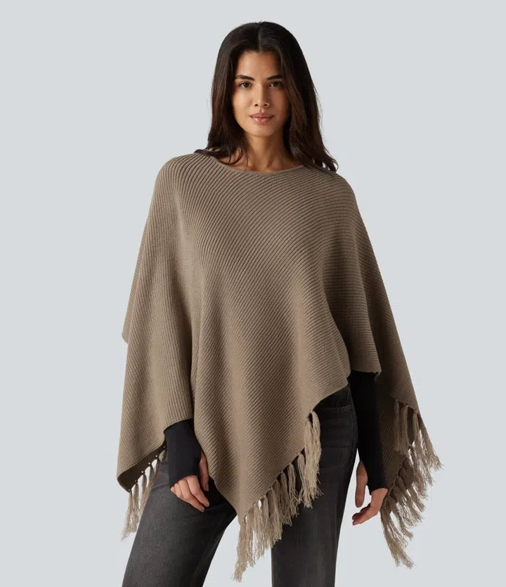 Båtringad frans ponchocape vardaglig tröja