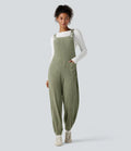 Ribbstickad justerbara axelband vardaglig joggers overall med fickor