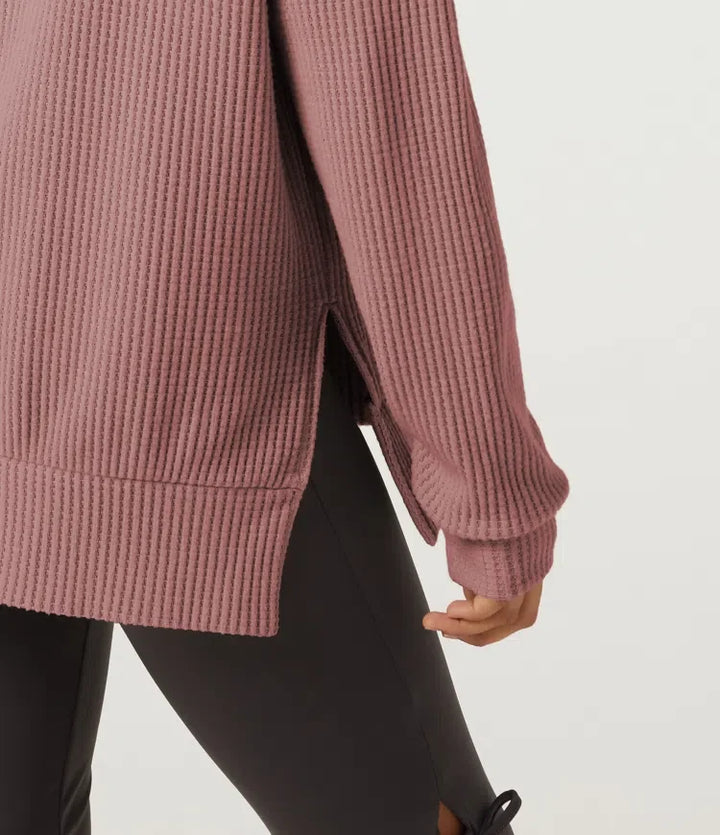 Rund hals långärmad slits fåll vardaglig sweatshirt