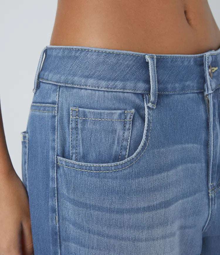 Halara Flex med låg midja dragkedja fickor tvättad baggy vida ben vardagsjeans