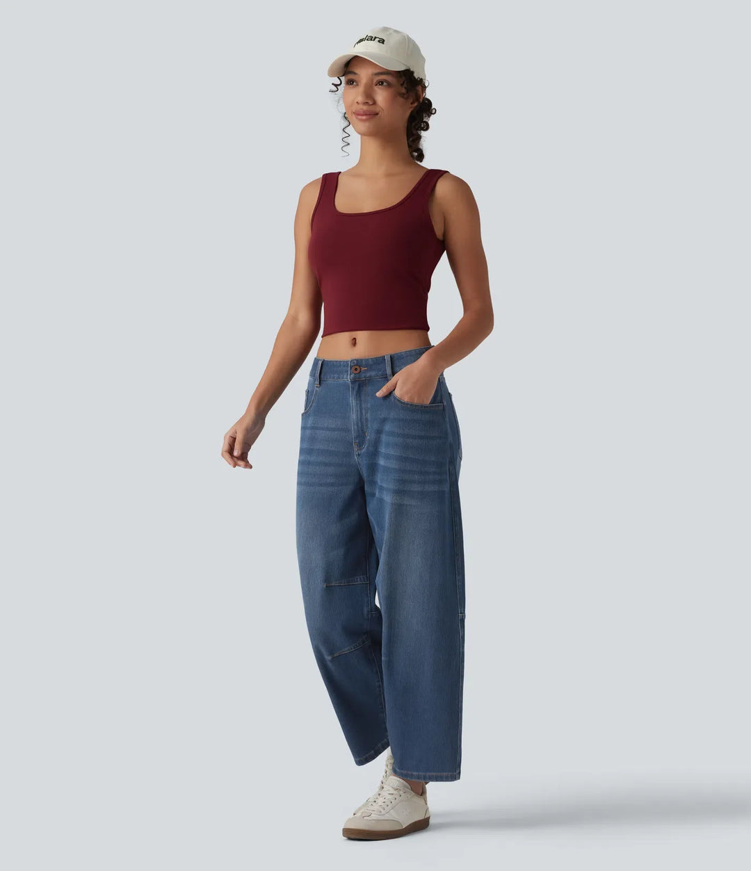 Halara Flex med låg midja dragkedja fickor ballongformade ben vardagsjeans