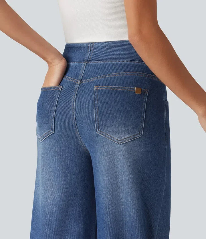 HalaraFlex med hög midja vida ben silver glans vardagsjeans med fickor