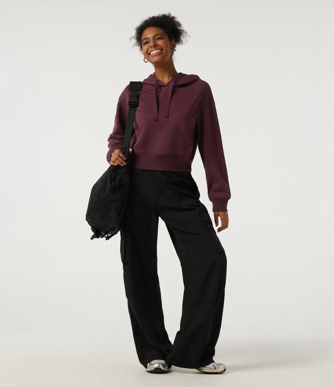 Med huva långärmad fleece yoga sweatshirt