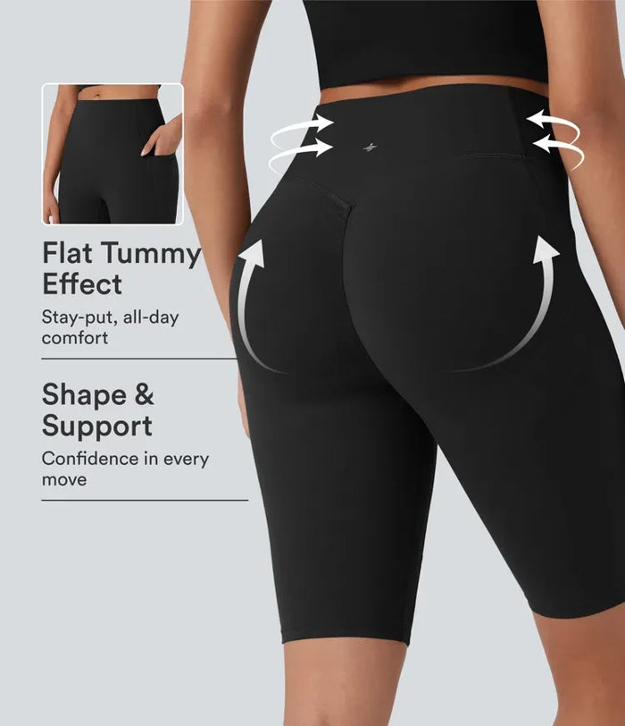 Halara UltraSculpt med hög midja scrunch-effekt rumplyftande magkontroll sidoficka formande träning cykelshorts 9''