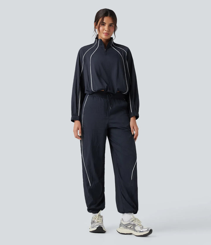 Lätt slitstark vattenavvisande färgblock halv dragkedja oversized vandringsjacka