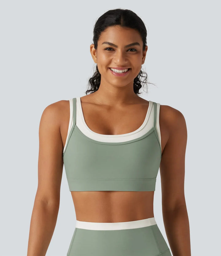 Lyckera UltraSculpt medium stöd U-ringad inbyggd BH vriden färgblock yoga sport-BH