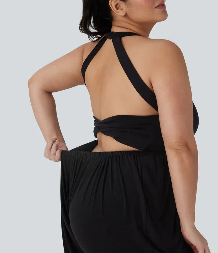 Haremsmodell för vardag plusstorlek jumpsuit med ficka – Easy Peezy-utgåva