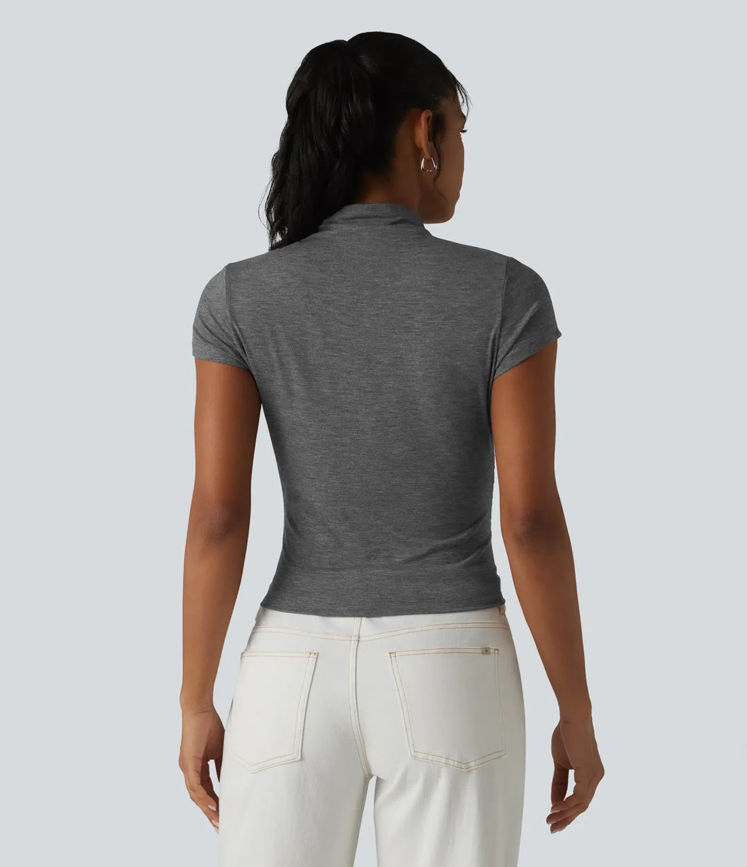 Halvpolo kortärmad rynklad T-shirt för vardag