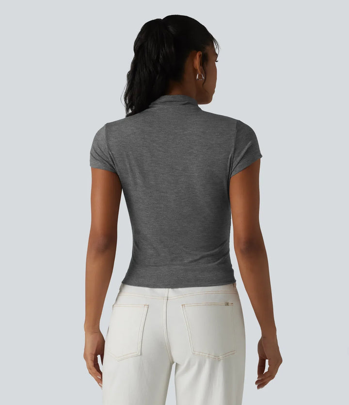 Halvpolo kortärmad rynklad T-shirt för vardag